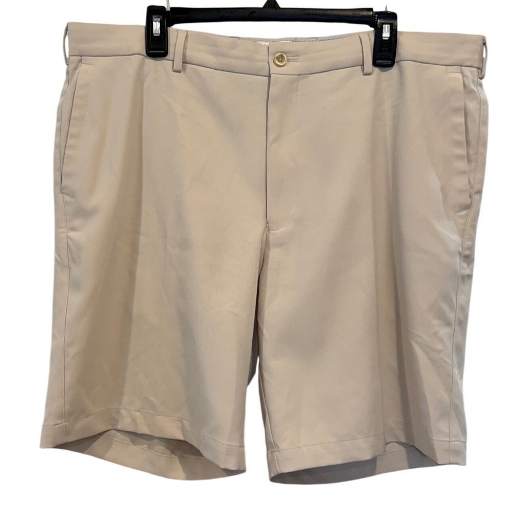 Peter Millar Mens Performance Golf Shorts Beige Stone Size 38 Flat Front Stretch